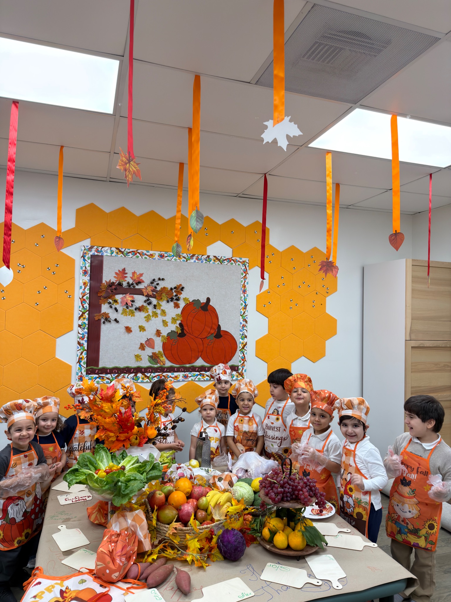 Preschool children gathered for a seasonal classroom learning experience